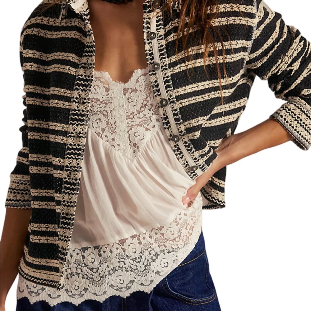 We The Free Kai Cardi Free People Cardigan Black Ivory XS - Picture 4 of 8